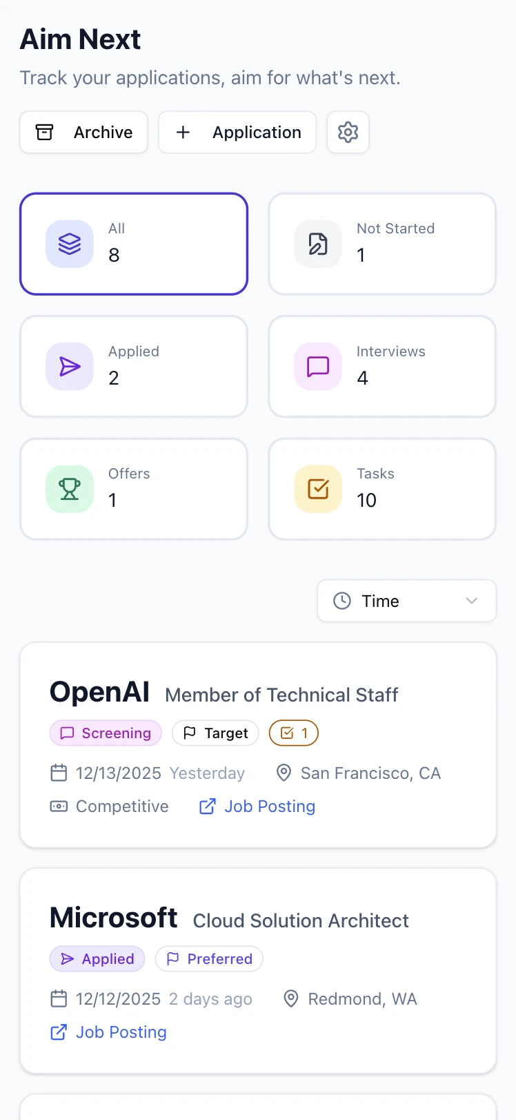 Mobile dashboard view